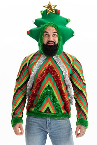 Men`s Ugly Christmas Hoodie for Adult Unisex Women Xmas Hooded Sweater Pullover for Party Festive Tinsel Rocks Medium | Amazon (US)