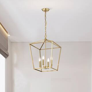 Edvivi Renzo 4-Light 16 in. Gold Caged Lantern Modern Pendant EPL1368GD - The Home Depot | The Home Depot