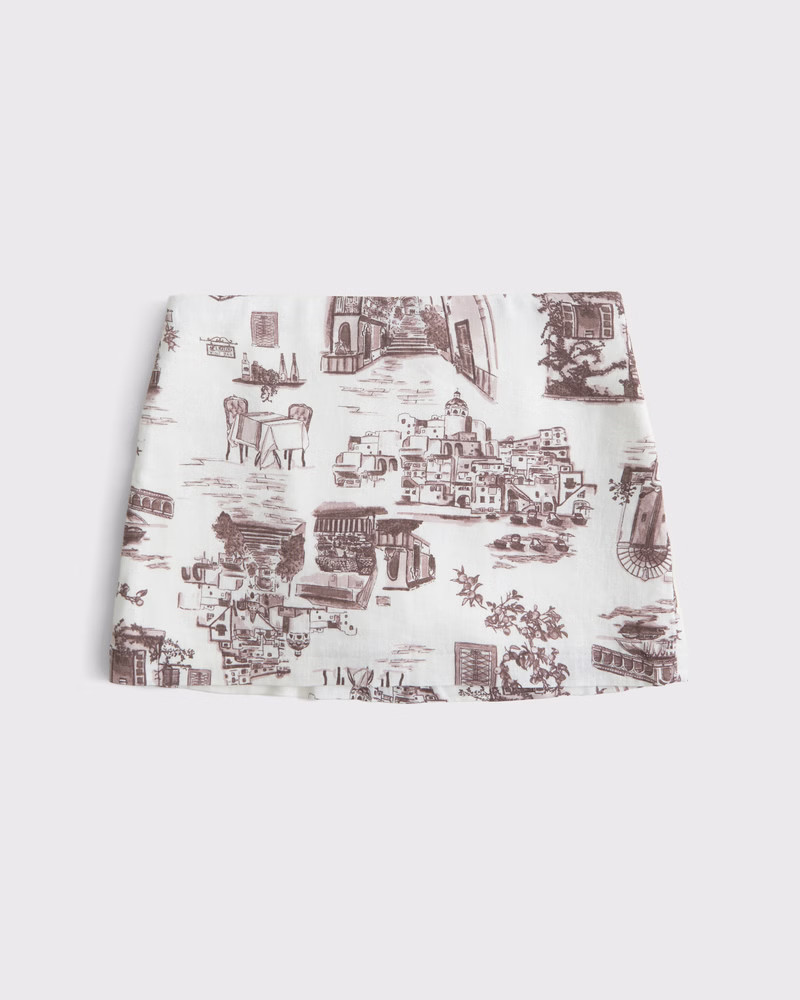 Abercrombie & Fitch Women's The A&F Scarlett Mid Rise Linen-Blend Mini Skort in Cream Pattern - Size L | Abercrombie & Fitch (US)