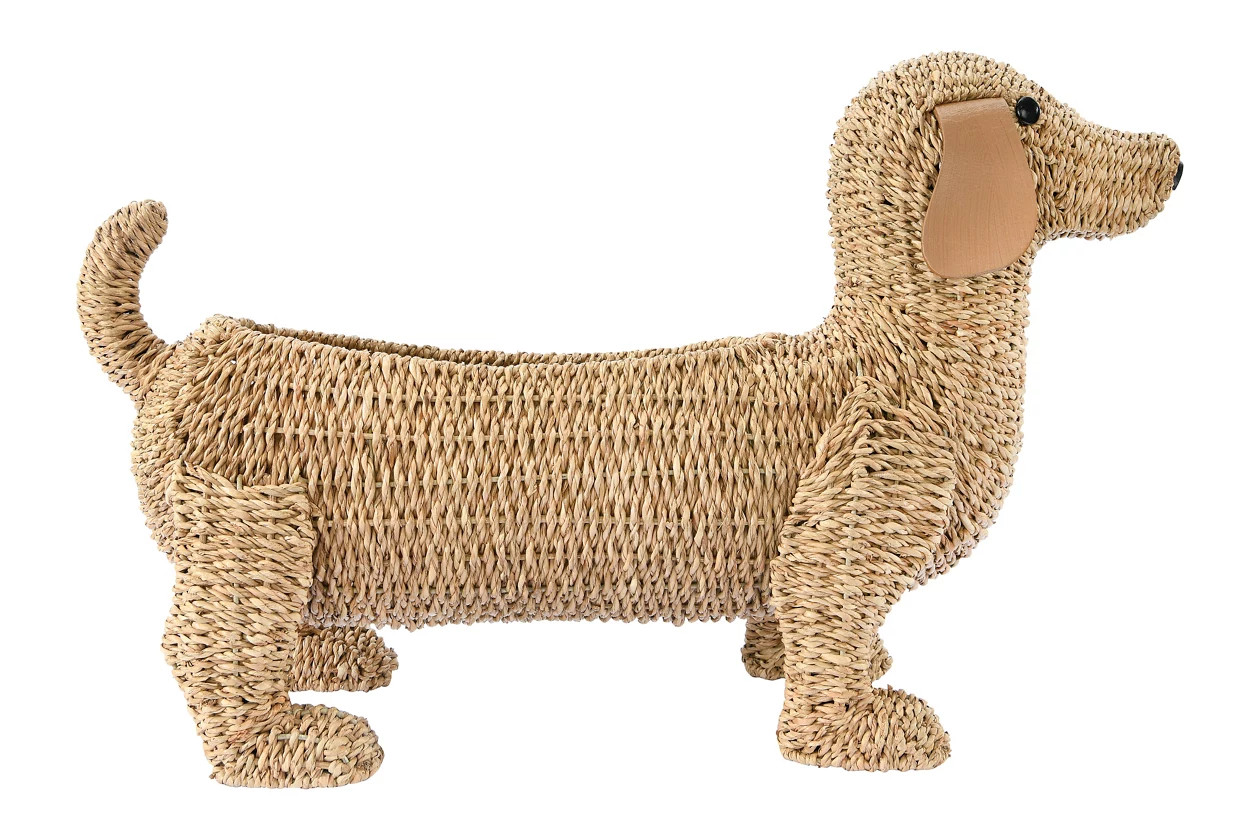 26"L Handwoven Bankuan Dog-Shaped Basket with Leather Ears | Ashley Homestore