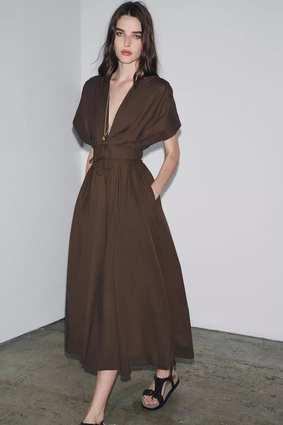 ZW COLLECTION PLEATED MIDI DRESS | Zara US