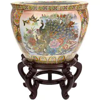 Oriental Furniture 14 in. Famille Rose Porcelain Fishbowl BW-14FISH-RM2 | The Home Depot