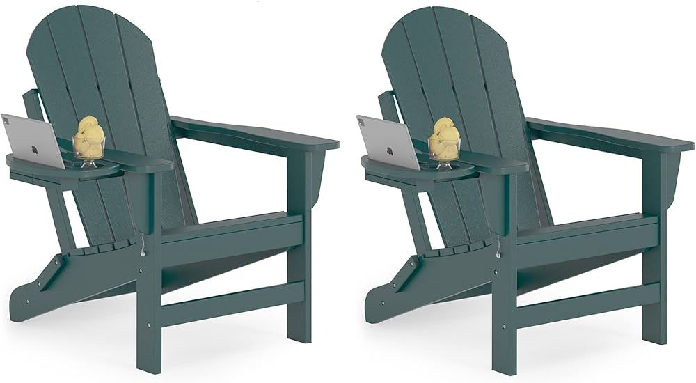 Adirondack Chair Set of 2, HDPE Folding Adirondack Chair with Multifunctional Cup Holder, Weather... | Amazon (US)