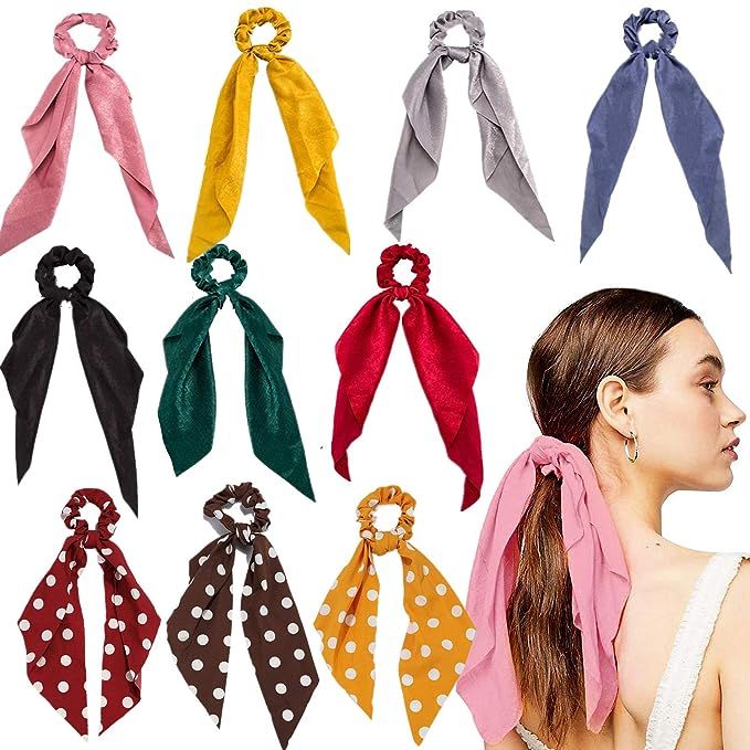 Hair Scarf Scrunchies, 10 Pcs Hair Ribbon Bow Scrunchies, Soft Scarf Hair Ties Bowknot Ponytail H... | Amazon (US)