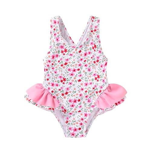 Toddler Swimsuit Girl Infant One Piece Swimwear Stripe Floral Summer Beach Bathing Suits with Bowknot(12-18 Months,Pink Floral) | Amazon (US)