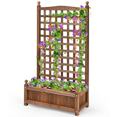 DREAMADE Raised Garden Bed with Trellis, 25 x 11 x 48 Inch Wood Planter Box w/Drainage Holes, Freestanding Planter for Climbing Plants Flowers Vines, Outdoor Patio Yard Balcony | Amazon (US)