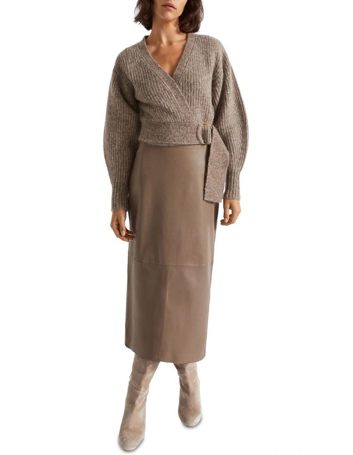 Leather Straight Midi Skirt in Brown | Myer