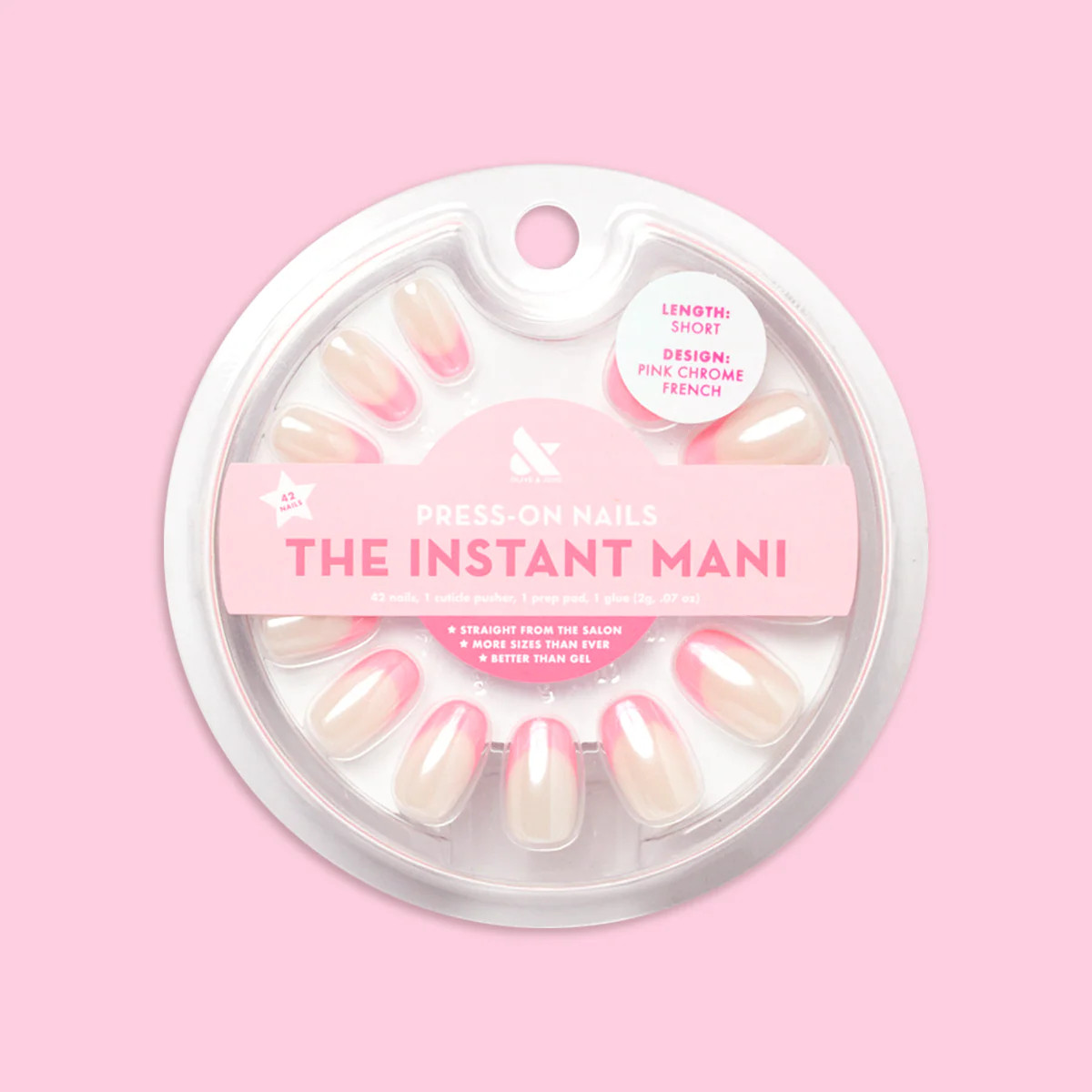 Pink Chrome French - Press-On | Short | Round | Olive & June