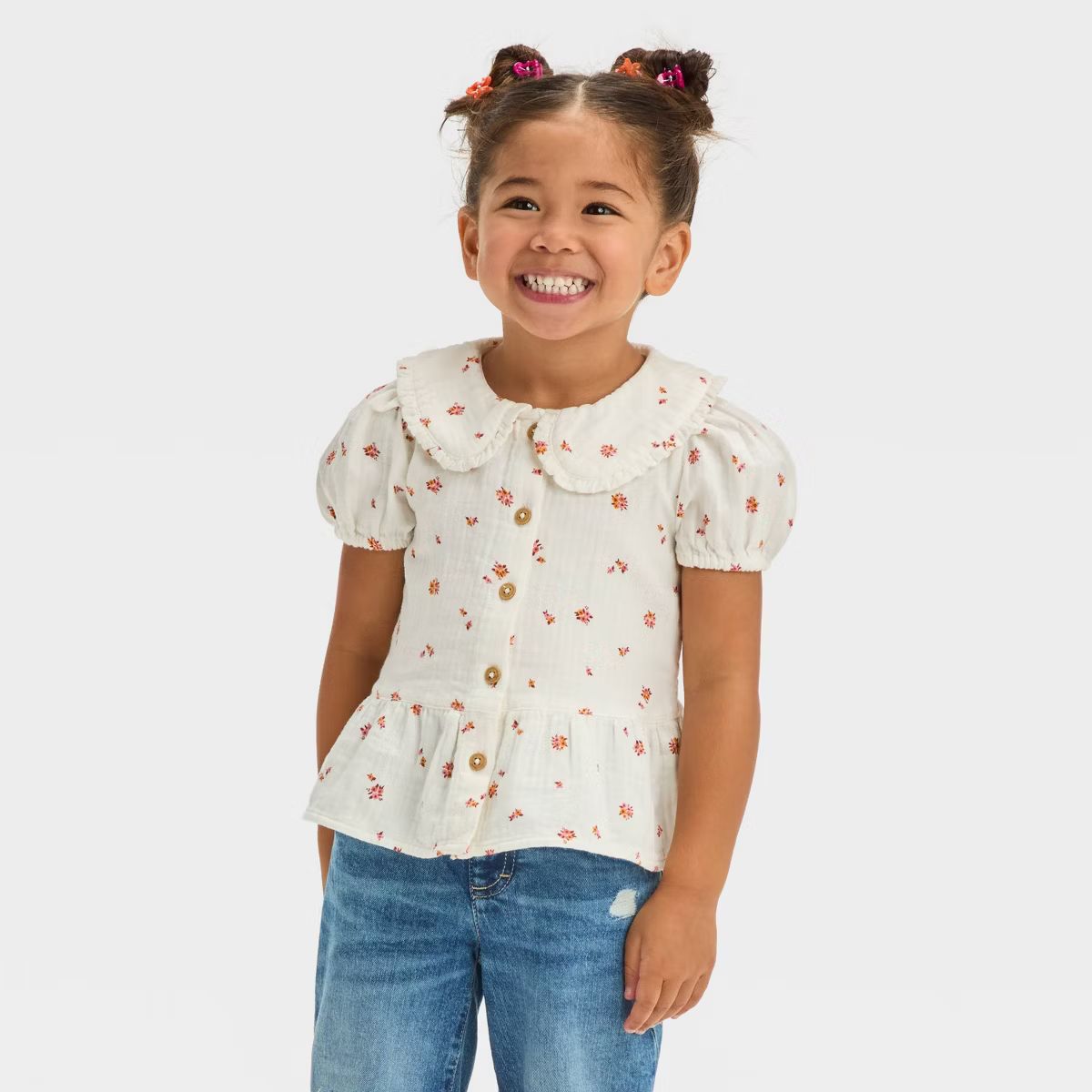 Toddler Girls' Floral Shirt - Cat & Jack™ Cream 3T | Target