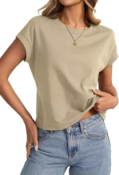 EasyGala Womens Cotton Crop Tops Loose Fit Crewneck Short Sleeve Summer Tee | Amazon (US)