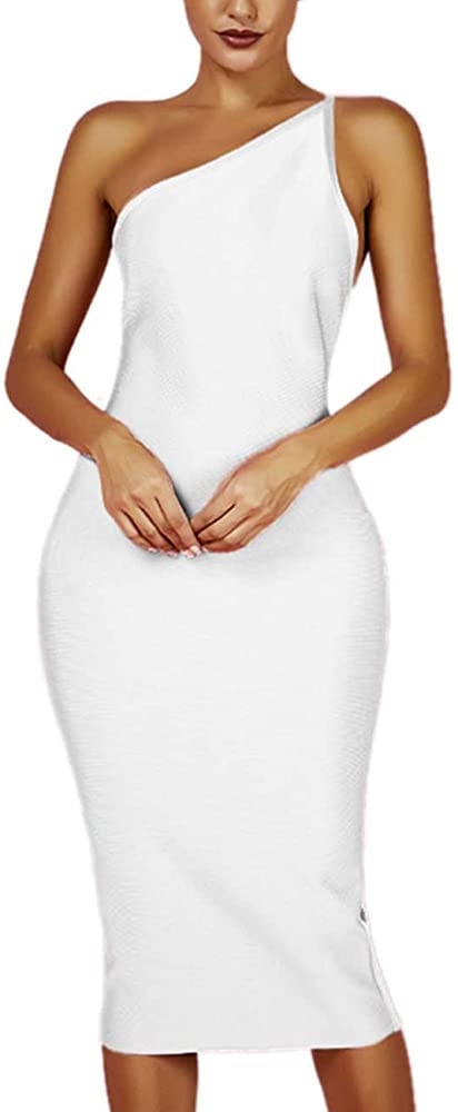 whoinshop Women's One Shoulder Bandage Evening Midi Cocktail Party Dress | Amazon (US)