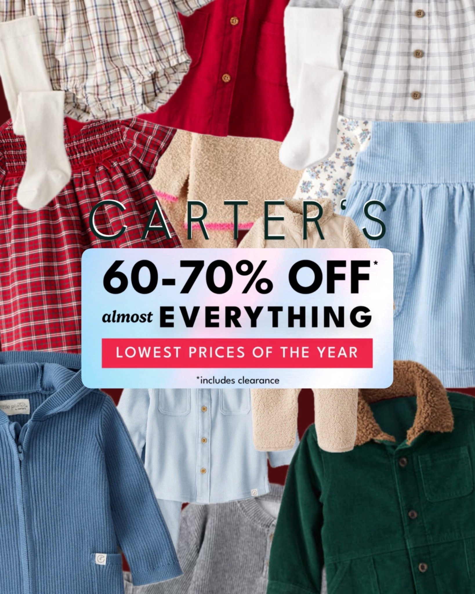 60-70% off everything site wide at carter’s !!!! include clearance!!! 🤍so many good holiday outfits and basics for the kiddos 

#LTKHoliday #LTKGiftGuide #LTKCyberWeek