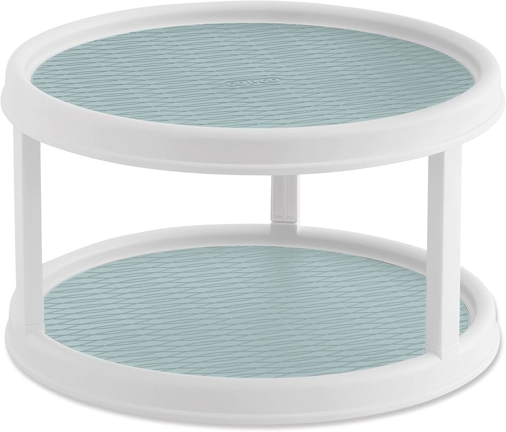 Copco Non-Skid 2 Tier Pantry Cabinet Lazy Susan Turntable, 12-Inch, White and Buxton Blue | Amazon (US)