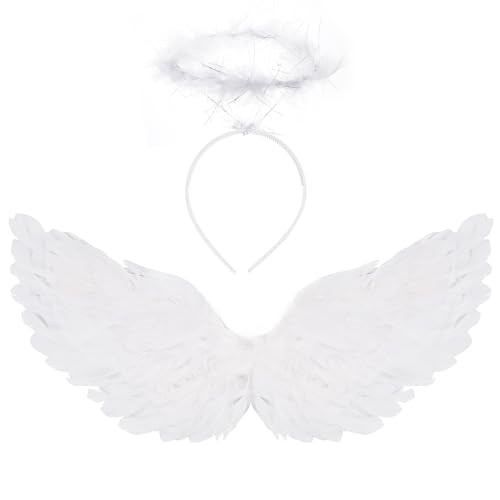 Angel Wings and Halo, Angel Costume Accessories White Fairy for Halloween Outfit, Christmas Eve | Amazon (US)