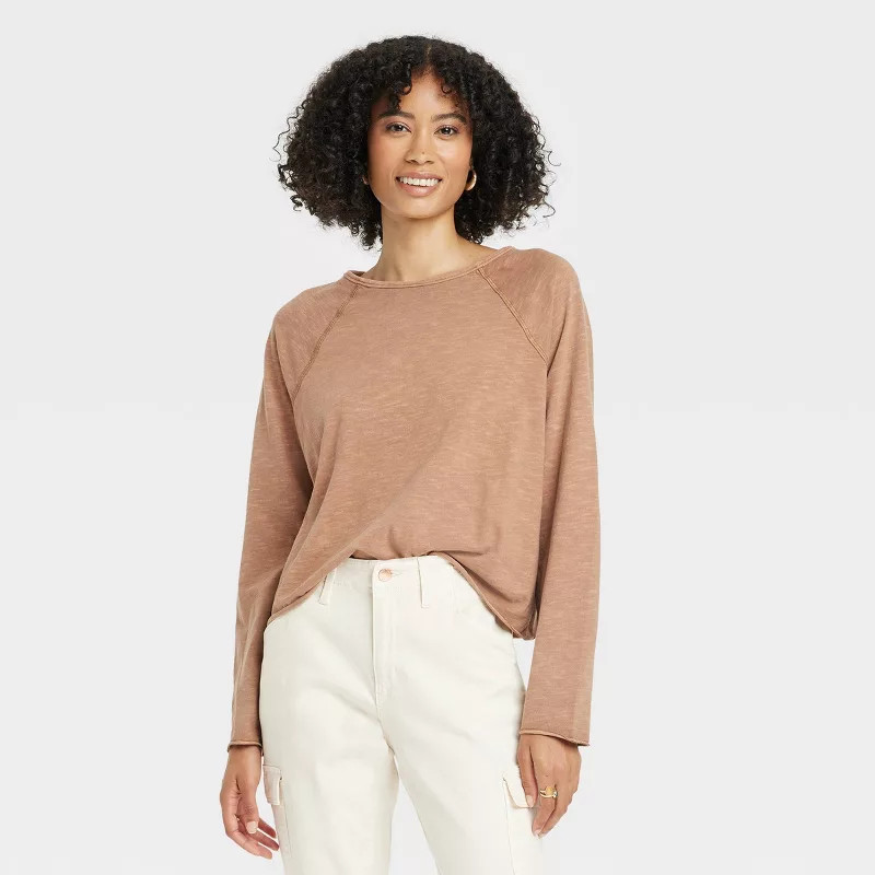 Women's Long Sleeve T-Shirt - Universal Thread™ Brown S | Target
