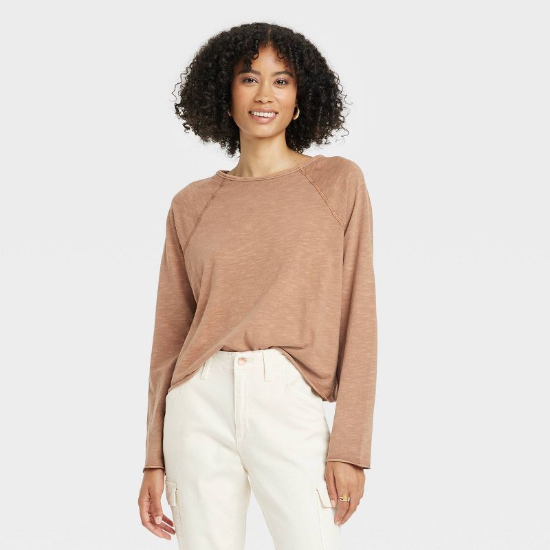 Women&#39;s Long Sleeve T-Shirt - Universal Thread&#8482; Brown XS | Target
