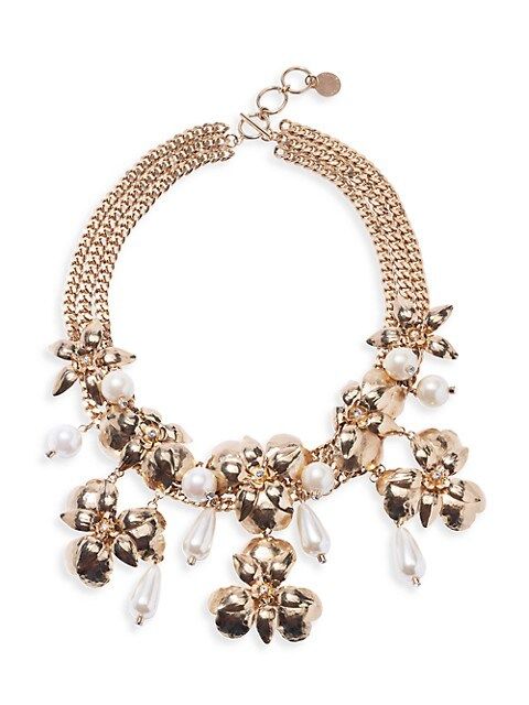 Carolina Herrera Goldtone, Glass Pearl, &amp; Crystal Flower Cluster Necklace | Saks Fifth Avenue