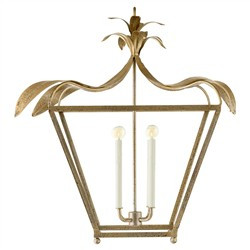 Freya French Country Palmetto Antique Gold Steel Lantern | Kathy Kuo Home