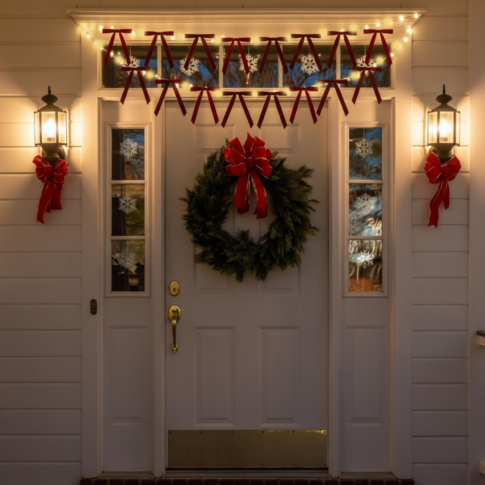 2 Pcs Christmas Velvet Bow Garland with String Lights 13ft Bow Garland Banner with 16 Bows Batter... | Amazon (US)