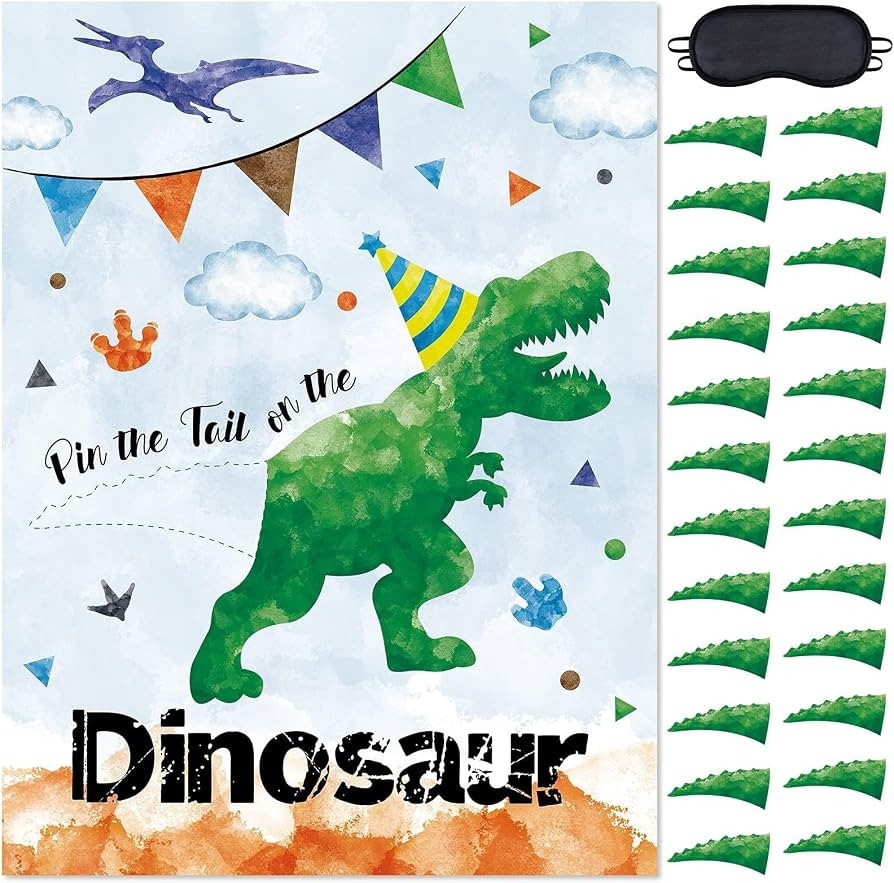 WERNNSAI Pin the Tail on The Dinosaur - T-Rex Dinosaur Birthday Decorations Roar Dino Theme Party... | Amazon (US)