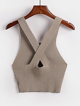 Verdusa Women's Crisscross Open Back Sleeveless Ribbed Knit Crop Tank Top | Amazon (US)