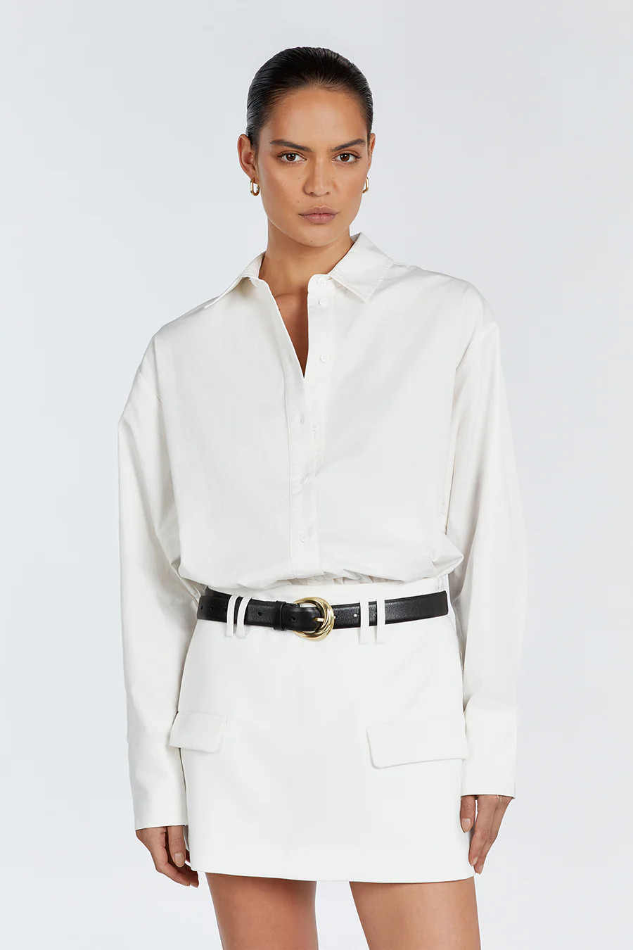 SHAE WHITE COTTON SLEEVED SHIRT | DISSH