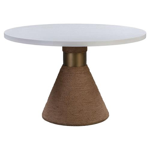 Aira Coastal Beach White Acacia Wrapped Rope Pedestal Round Dining Table - 47.5"W | Kathy Kuo Home