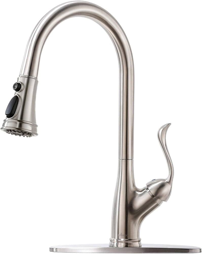APPASO Brushed Nickel Faucet for Kitchen Sink, Single Handle Pull Down Kitchen Faucet with Spraye... | Amazon (US)