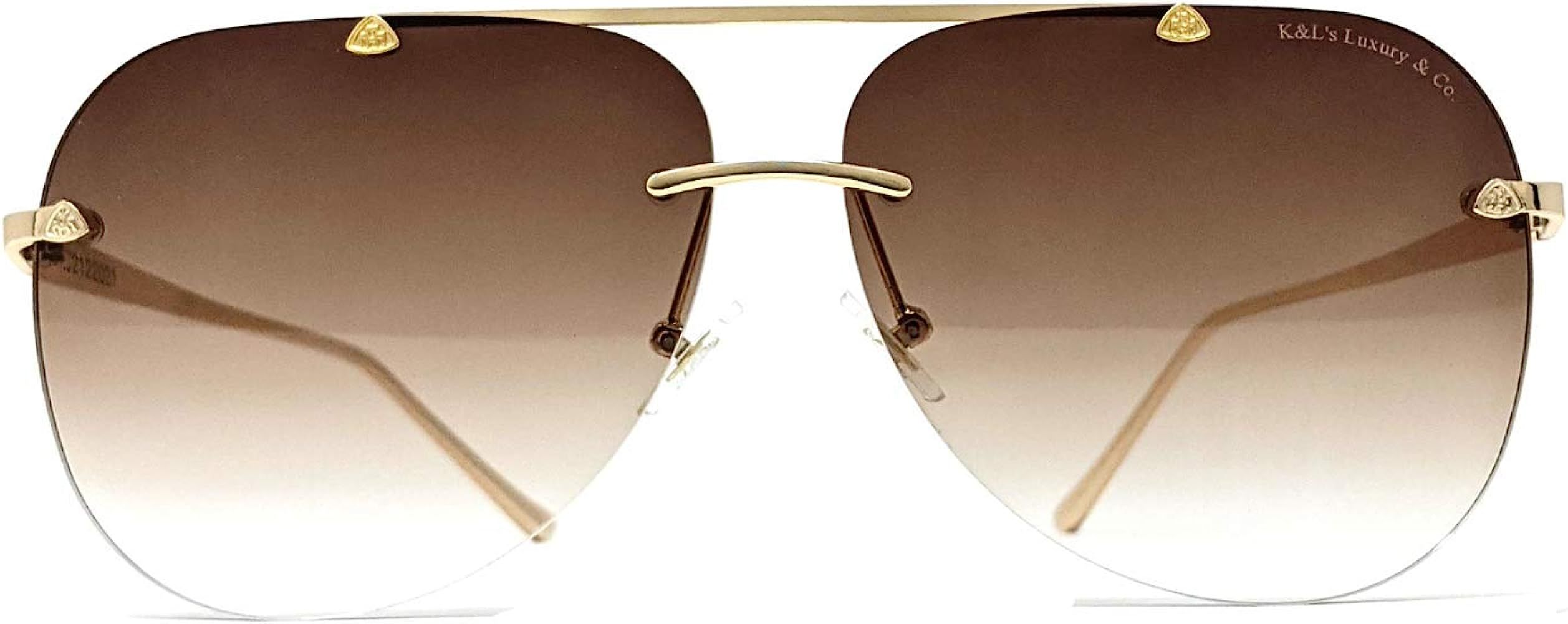 K&L's Luxury & Co. Gold Metal Alloy Aviator Sunglasses K02122021 Gradient Rimless Lens for Men and W | Amazon (US)