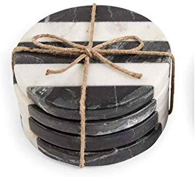 Mud Pie Stripe Black White Coasters, 4" dia | Amazon (US)