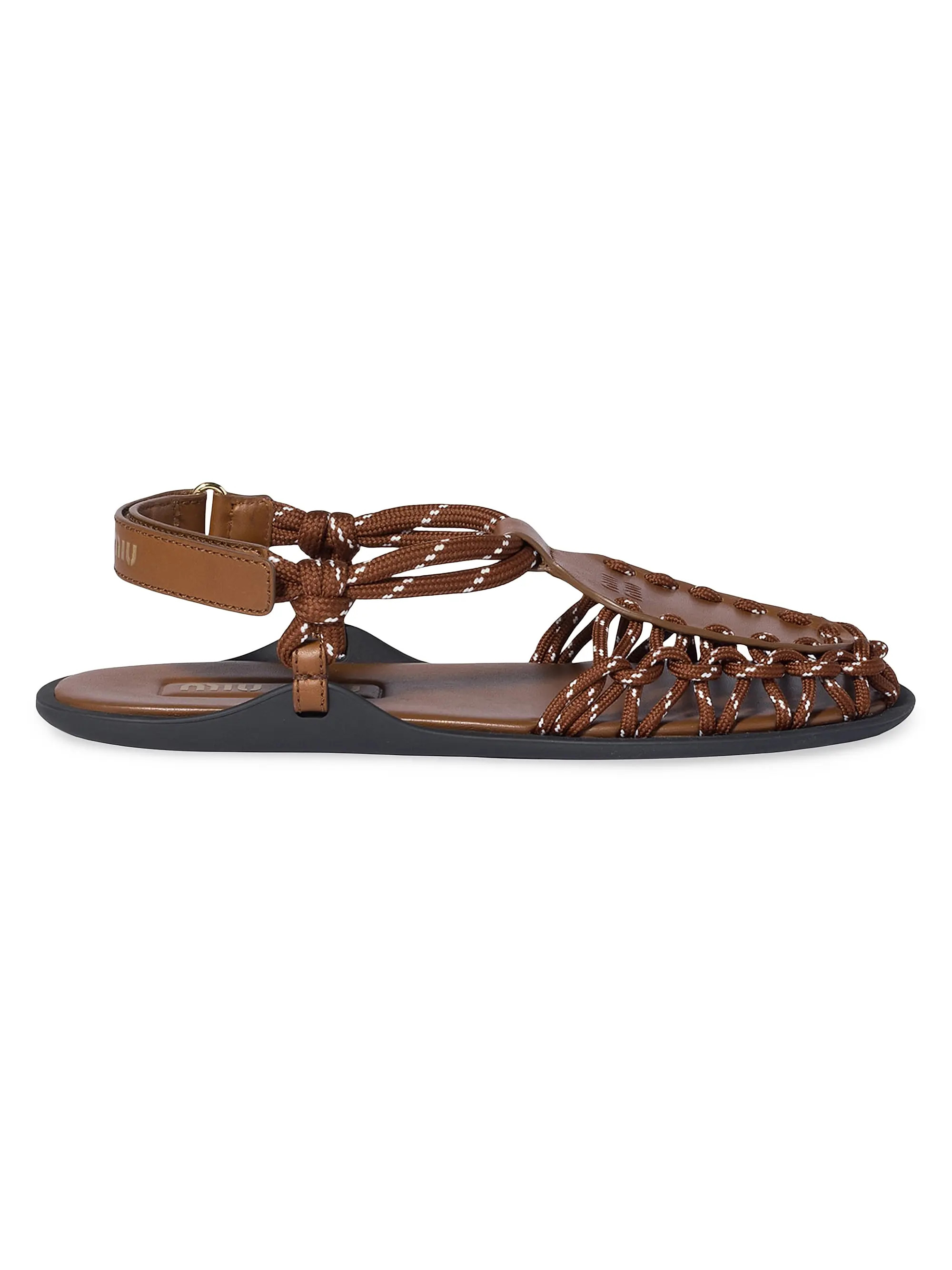 Miu Miu Leather and Cord Sandals | Saks Fifth Avenue | Saks Fifth Avenue