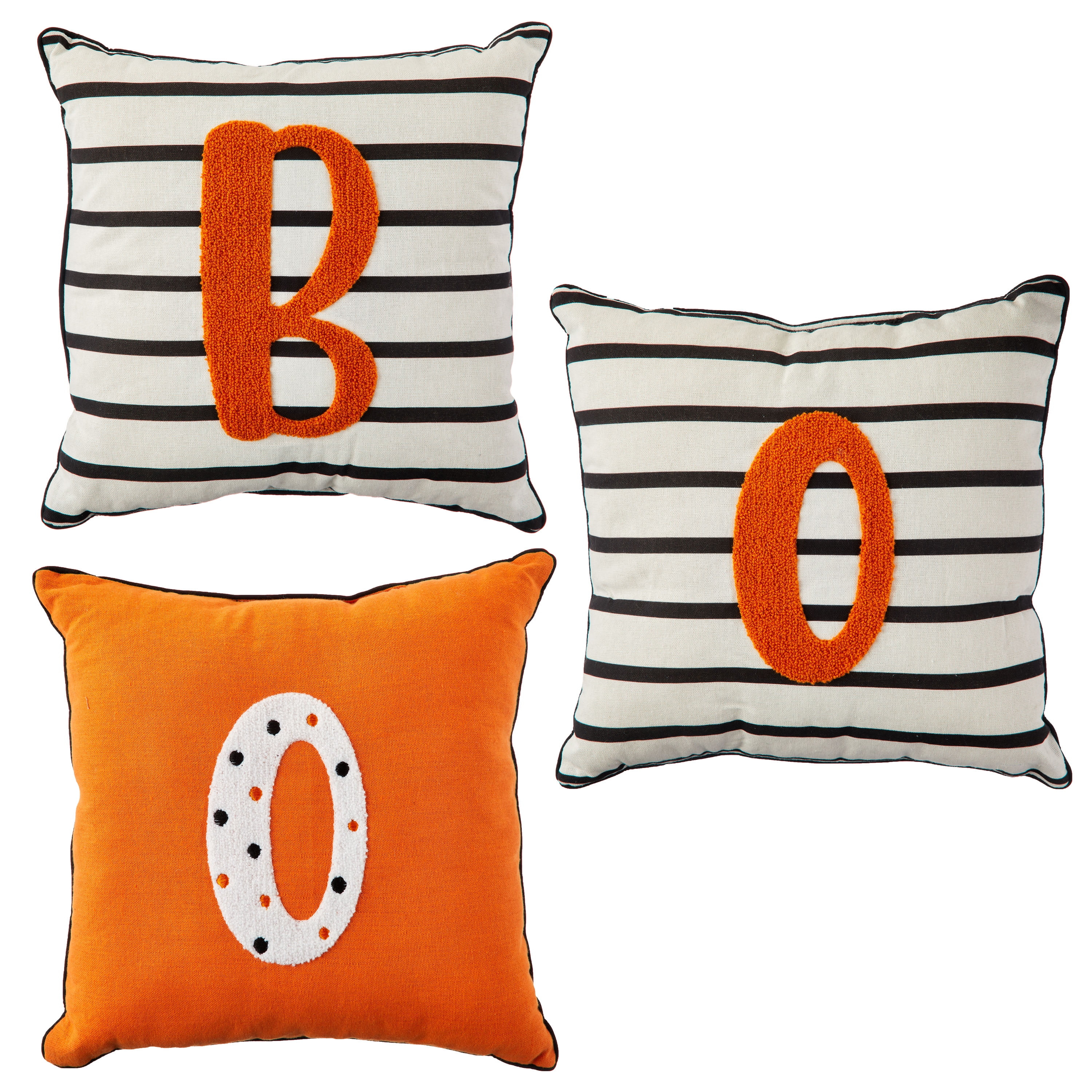 Way To Celebrate Halloween Decorative Pillow, 3pcs Pack 13inch Square Pillow, Stripe Boo, Black/W... | Walmart (US)