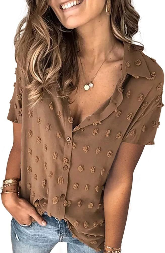 AlvaQ Women's Chiffon Blouses Long Sleeve Button Down Pom Pom Shirts Tops | Amazon (US)