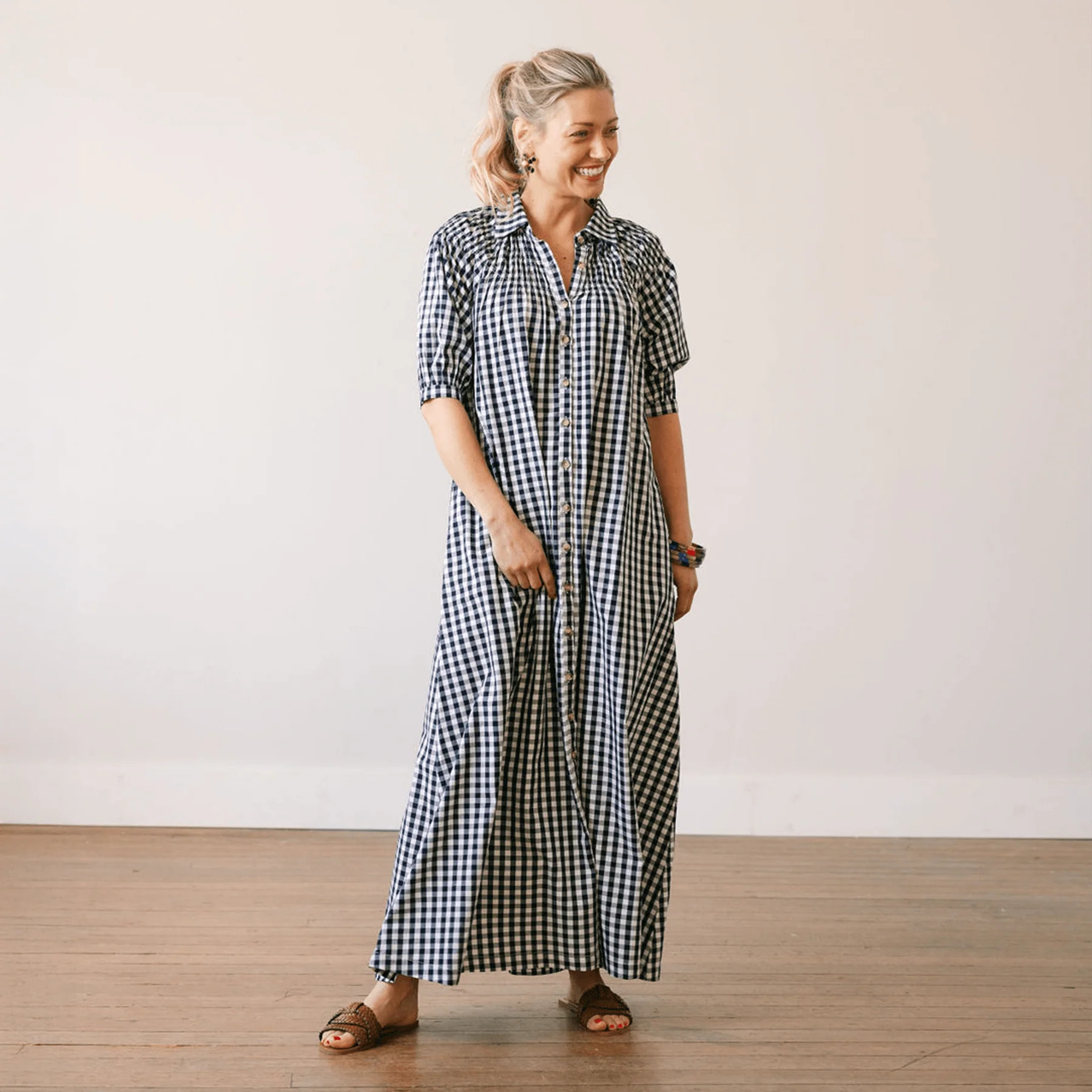 Navy Gingham Oasis Dress | Sunshine Tienda