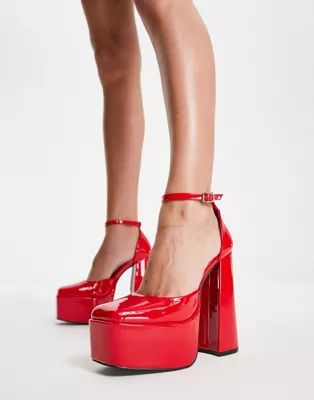› Daisy Street platform heeled shoes in red patent | ASOS (Global)