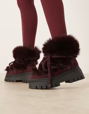 ASOS DESIGN Acclaim shearling lace up snow boots in burgundy | ASOS | ASOS (Global)