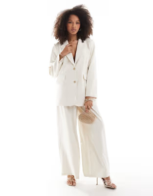 Vila split back oversized blazer and high waisted volume trouser in beige | ASOS (Global)
