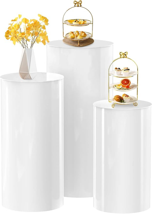 maytopia Cylinder Pedestal Stands for Party 3Pcs, White Round Display Pedestal Stands Table, Cake... | Amazon (US)