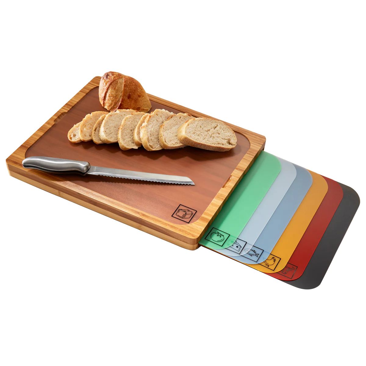 Bamboo Cutting Board w/ 7 Color-Coded Cutting Mats | Seville Classics