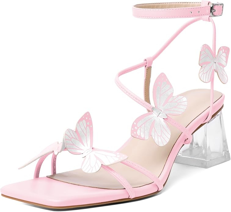 Zamikoo Women's Heeled Sandals Square Open Toe Ankle Strap Block Heels Strappy Clear Heels Chunky... | Amazon (US)