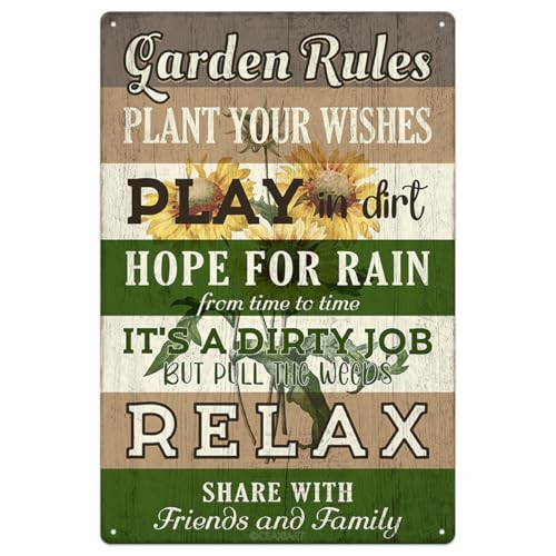 Garden Rules Tin Sign Vintage Metal Signs Retro Garden Decorations Green Plant Floral Printing Poster Hanging Plaque for Home Yard Patio Farmhouse Outdoor Wall Decor 12x8 Inches | Amazon (US)