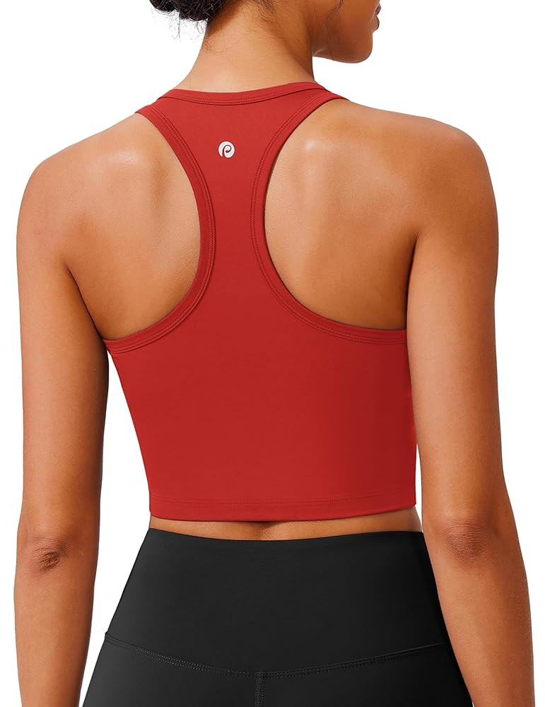 PINSPARK Sports Bra Longline Racerback Tank Tops for Women Padded Workout Yoga Top | Amazon (US)