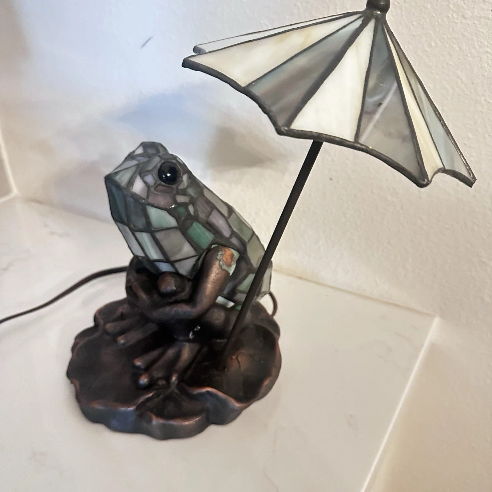 Vintage Stained Glass Frog Umbrella Lamp Art Glass Night Light Accent | eBay US