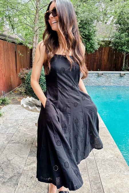 Adore this black eyelet dress from @walmartfashion ! I’m wearing the size xs and it fits great. It has pockets, too! #walmartfashion #walmartpartner 