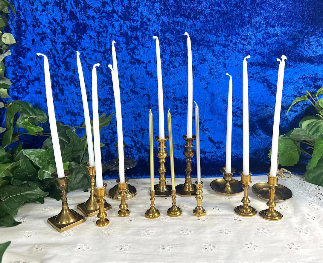 Vintage Brass Candlestick Holders: Miniature Taper Candles - Etsy | Etsy (US)
