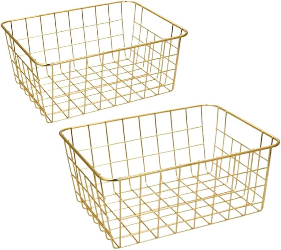 Wire Baskets, Gold 2 Pack Wire Basket, Organizing Storage Crafts Decor Kitchen (Gold Copper) | Amazon (US)