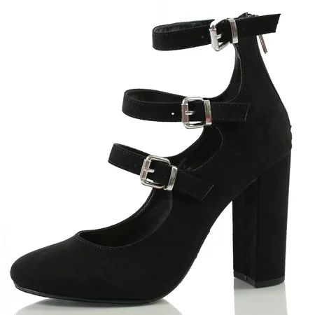 Delicious - Delicious Women's Sadie Round Toe Triple Buckle Chunky Heel Dress Sandals (Black, 7 M... | Walmart (US)