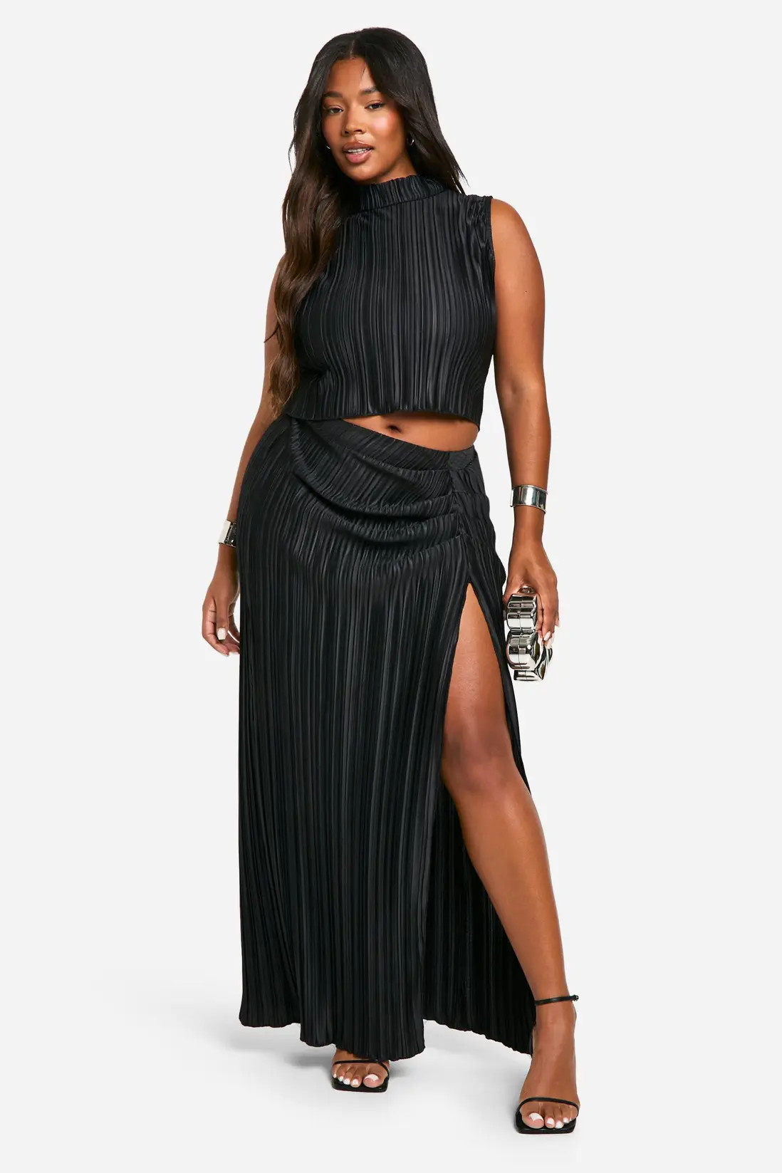 Plus Plisse Top & Ruched Maxi Skirt Co Ord | boohoo (US & Canada)