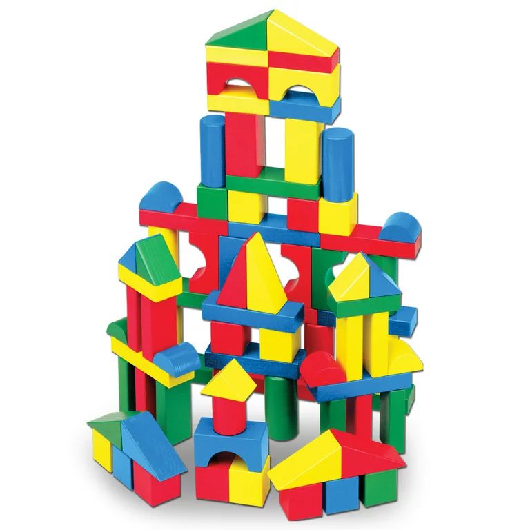 Melissa & Doug Wooden Building Blocks Set - 100 Blocks in 4 Colors and 9 Shapes | Walmart (US)