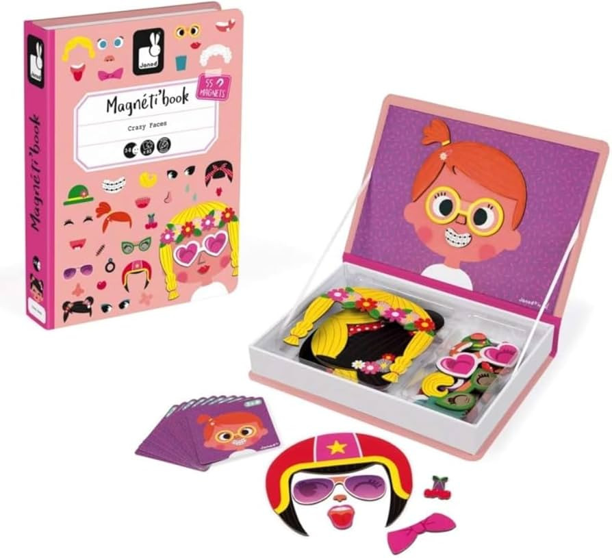 Janod MagnetiBook 66 pc Magnetic Girl Crazy Face Dress Up Game - Ages 3+ J02717 | Amazon (US)